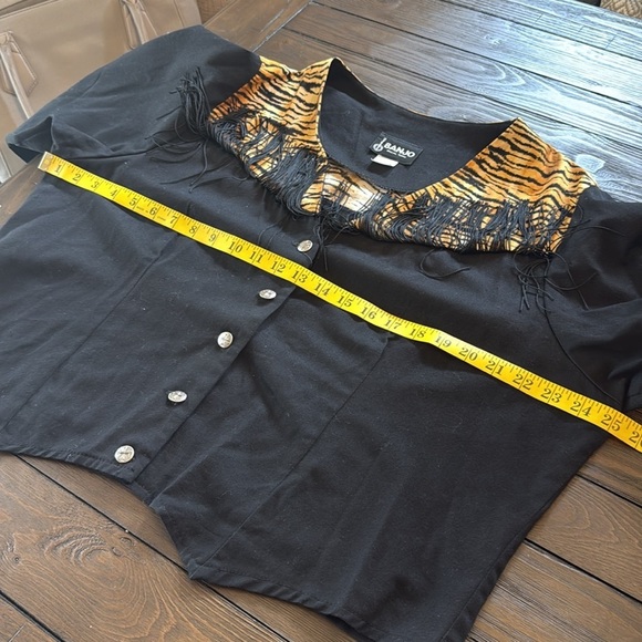 Banjo Vintage Western Tiger Print Fringe Rodeo Women's Top Dallas - Picture 6 of 8